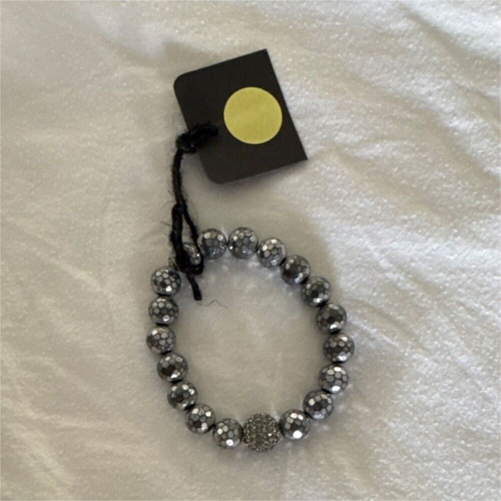 Silver Beaded Adjustable Stretch Bracelet, Round Beads, Sizable
